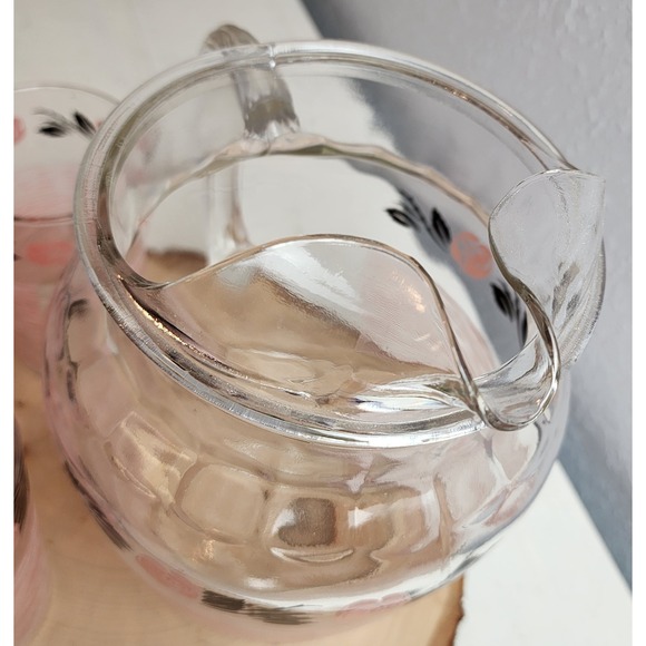 Vintage 1950's Anchor Hocking Pink Rose Swirl Pitcher and 6 Tumbler Glasses Set - Picture 7 of 9